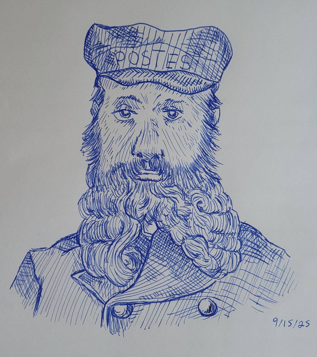Portrait of Postman mastercopy - Van gogh, 2025, Ink