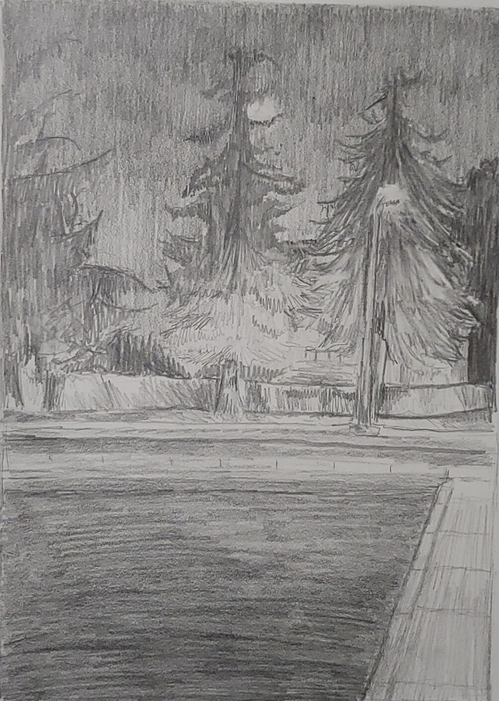 Parking Lot Moon Study, 2025, Graphite