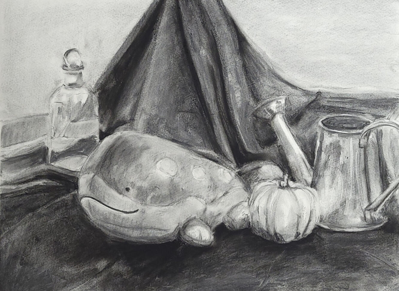 Clodsire, 2025, Charcoal on Paper Still Life, 24" x 18"