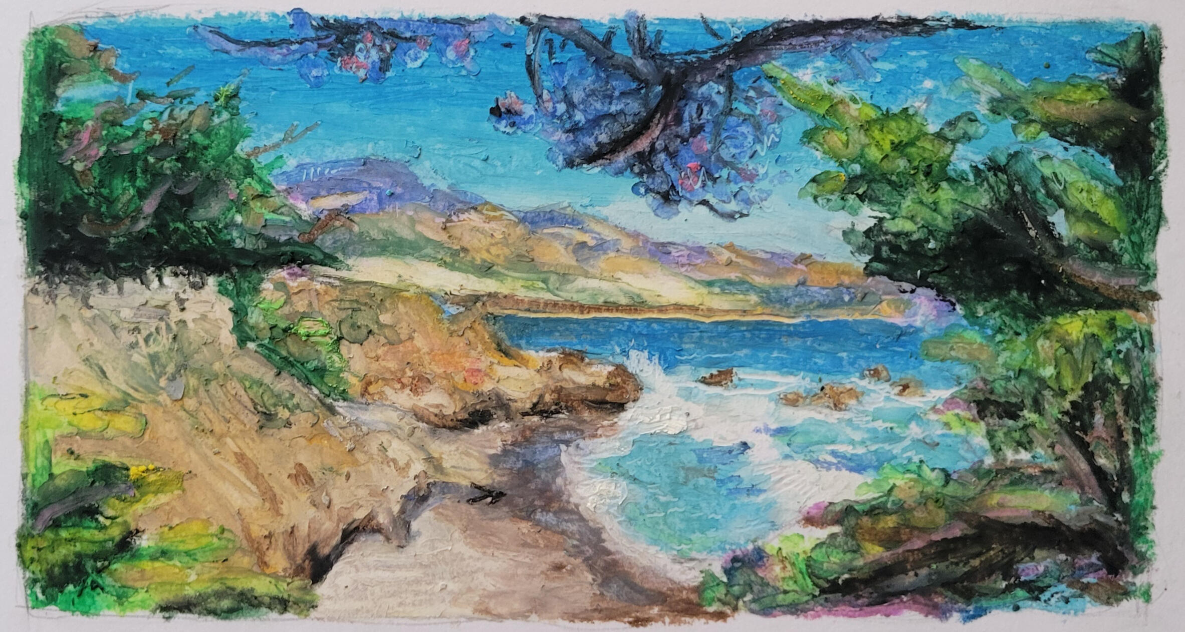 "San Simeon Cove 2" Oil Pastel July 25