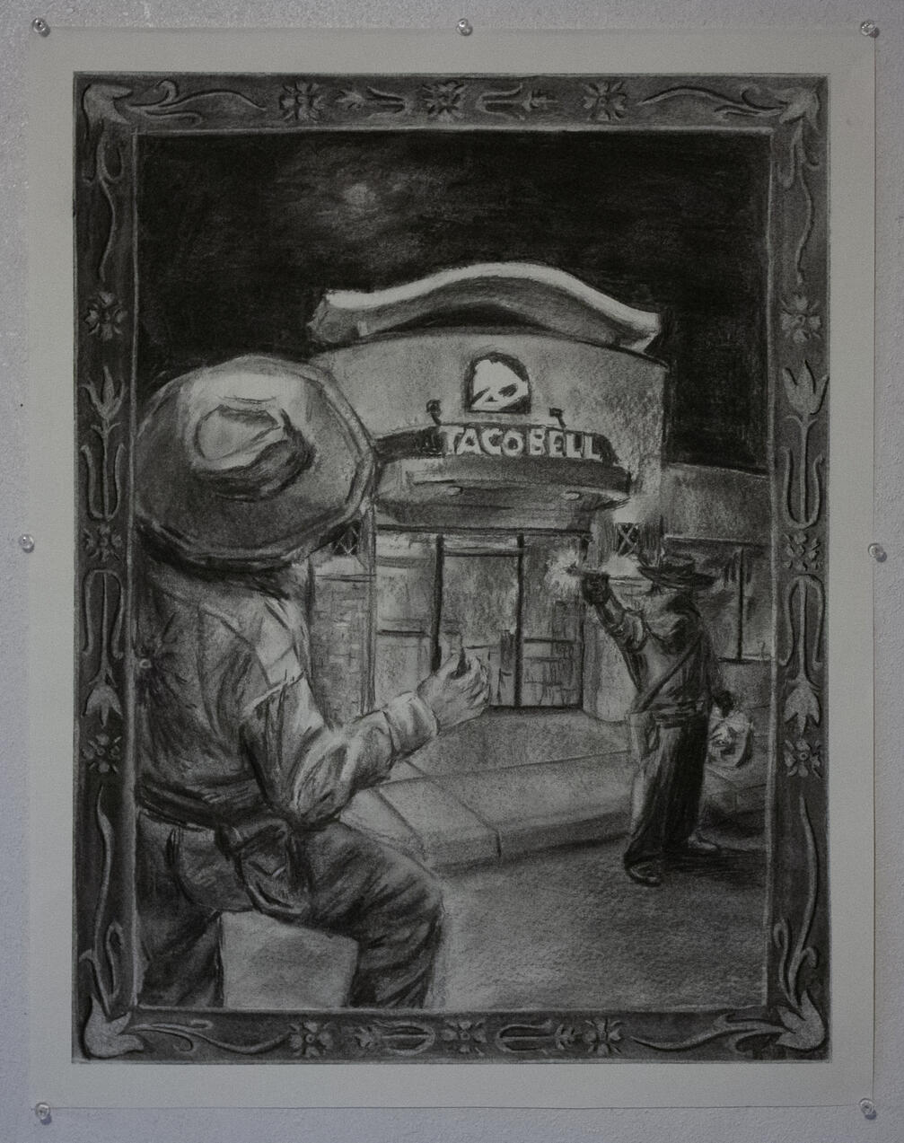 Baja Blast, 2026, Charcoal on Paper, 18" x 23"